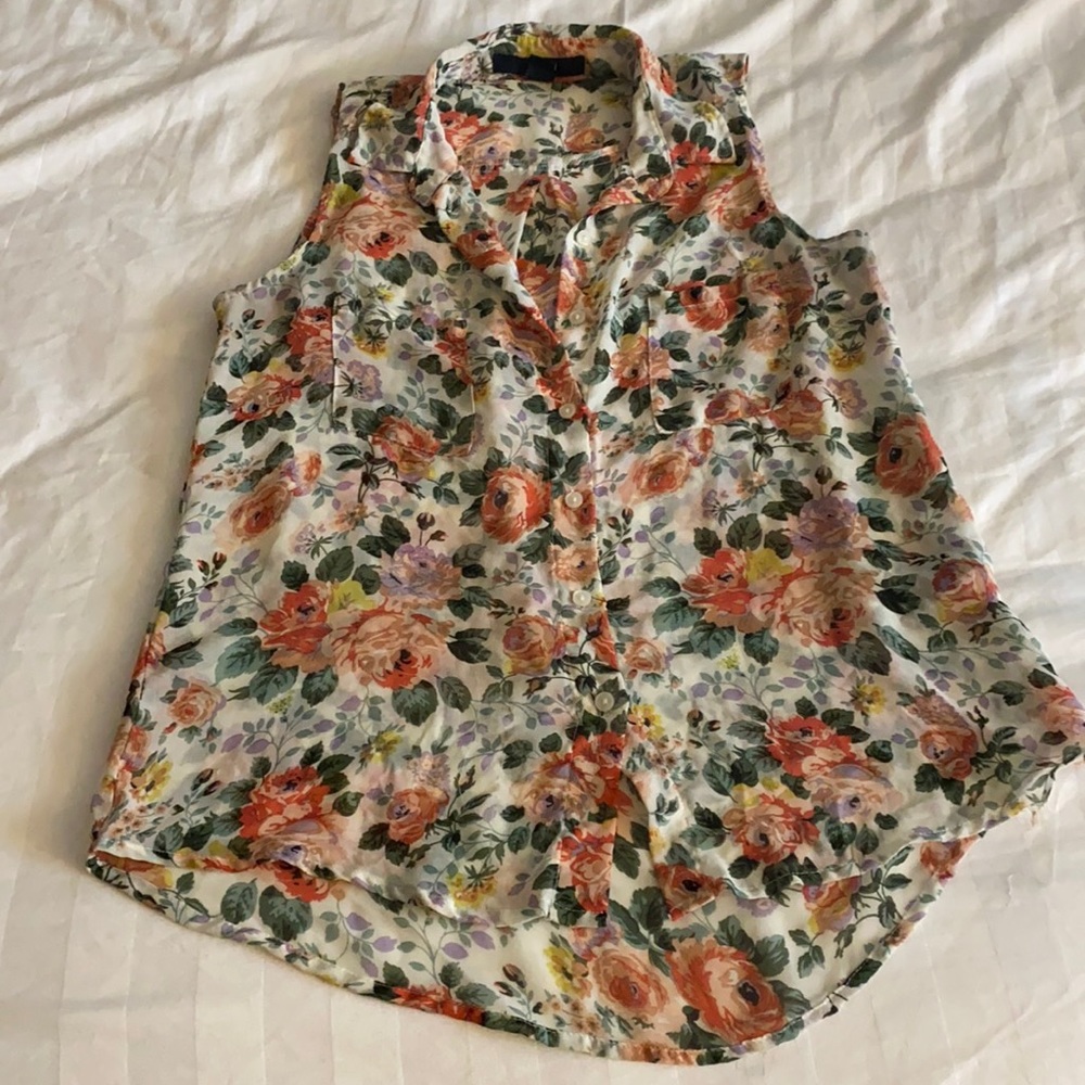 Flowery Tranluscent Sleeveless Top, Size S